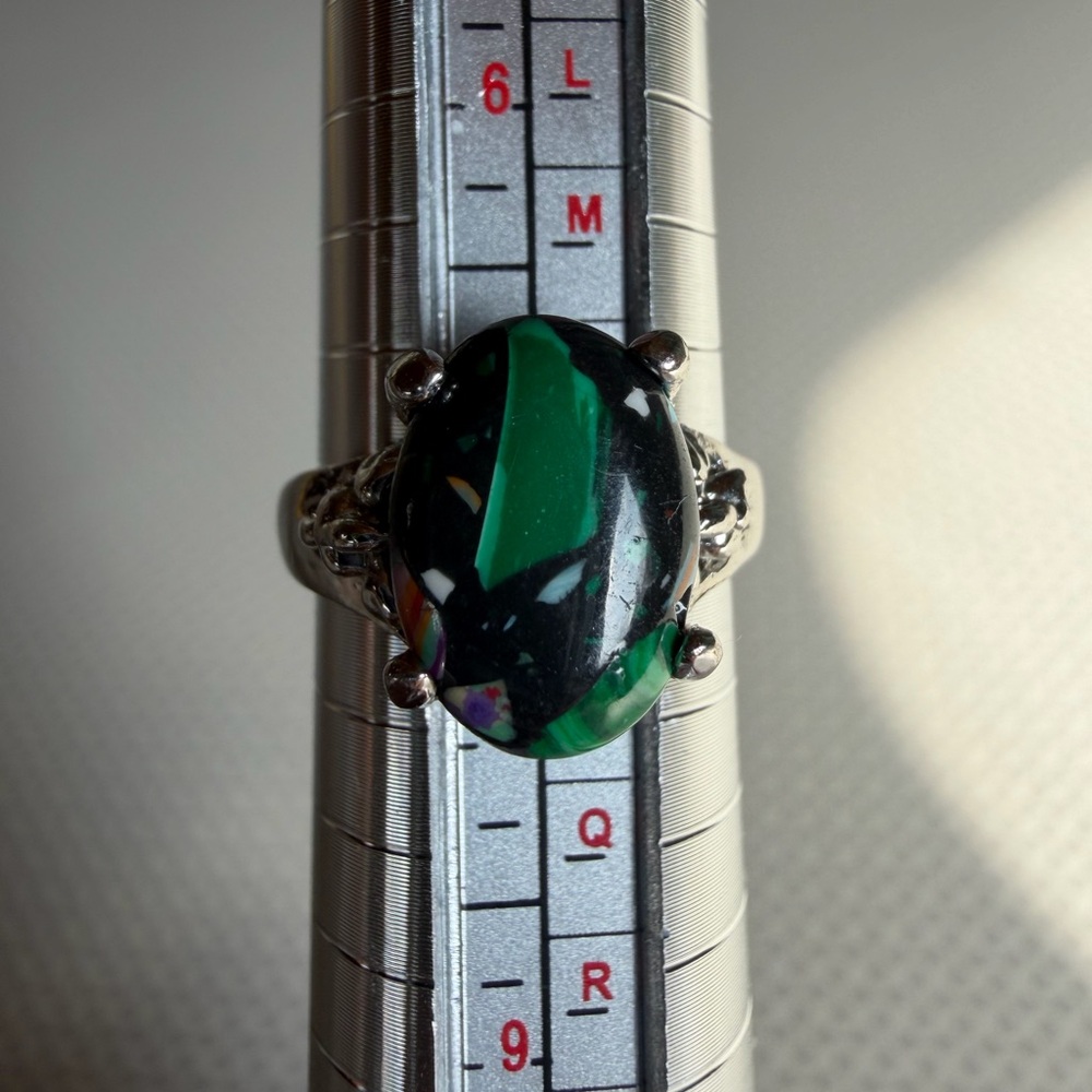 Vintage 1970’s Terrazzo Green and Black Stone Ring